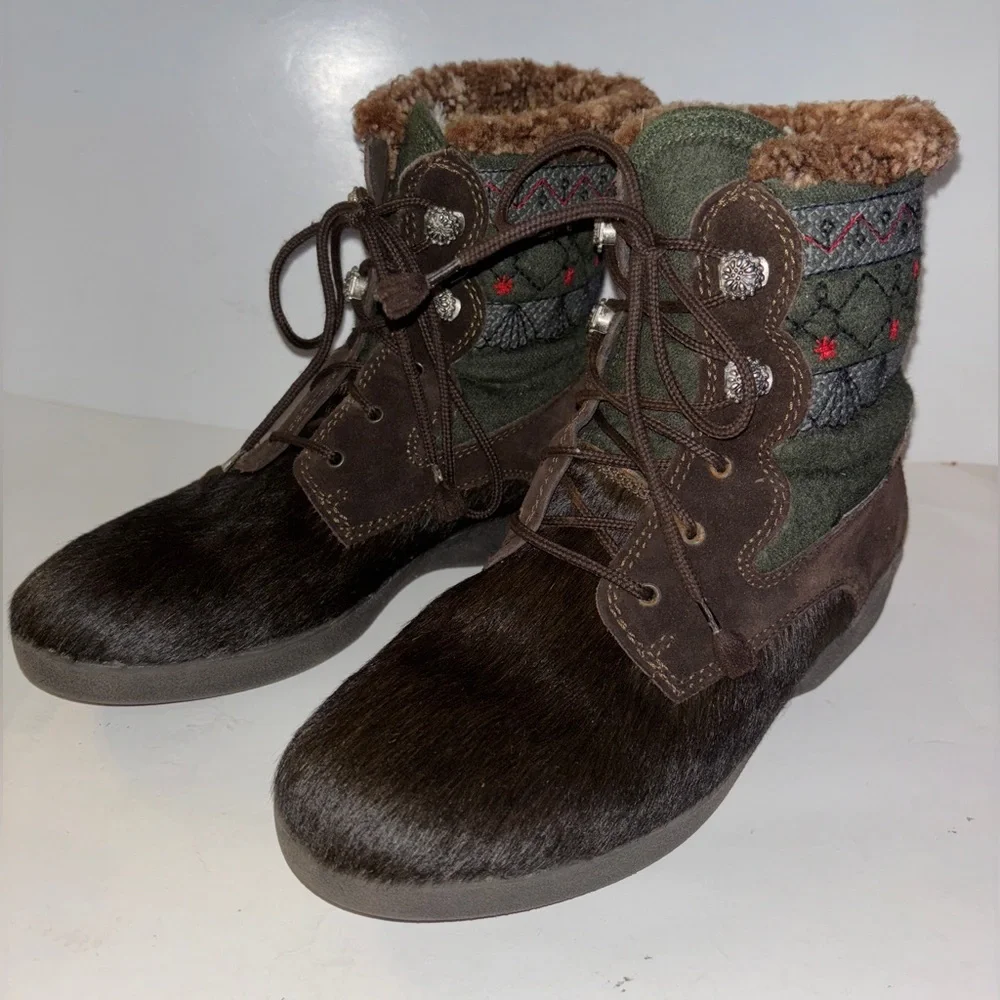 Tecnica Leather Hiking Boots‎ Women's 40 Size 9.5 Calf Hair Sherpa Lined Vintage